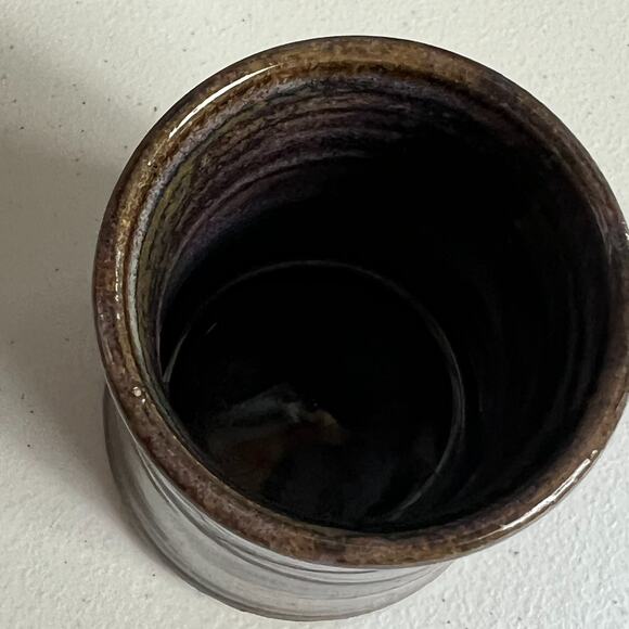 Art Studio Pottery Small Vase 4" Glazed Purple Brown Ombre Speckle Signed 1999 - Picture 4 of 8